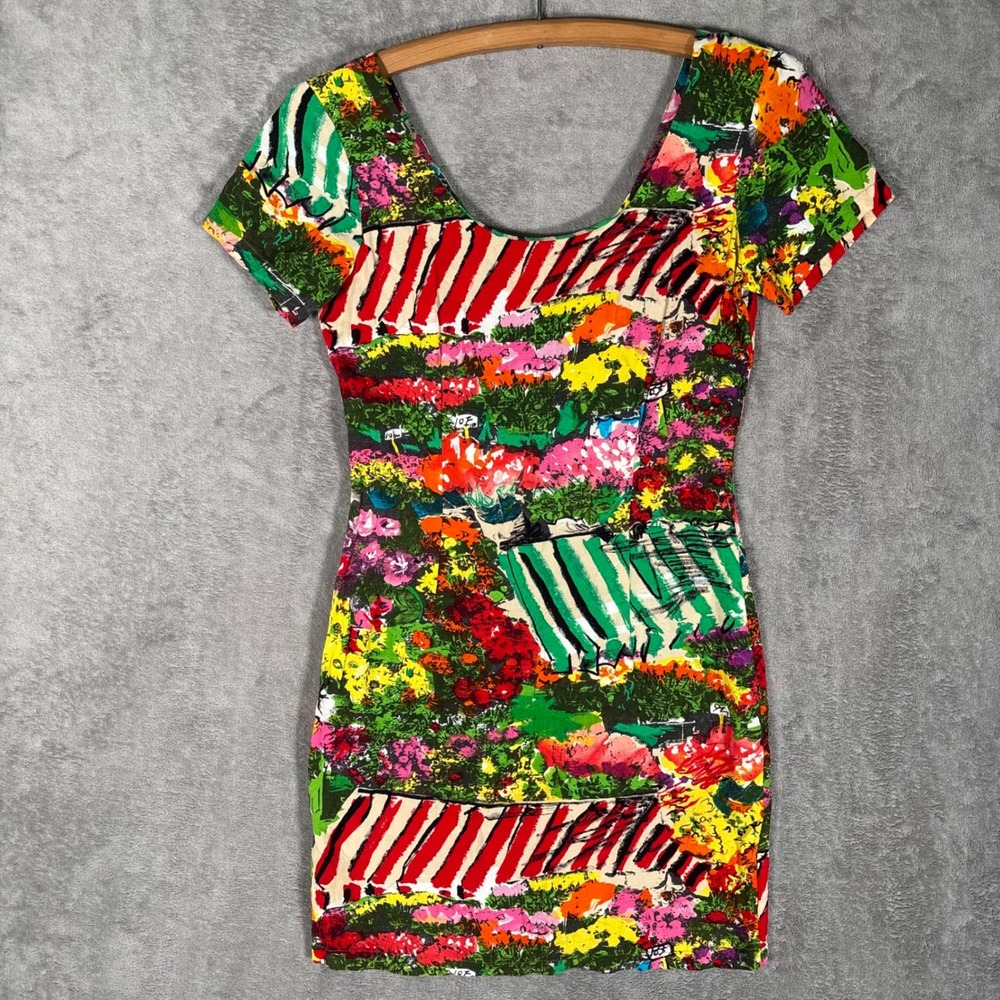 Jams World Vintage 90s Rayon Abstract Floral Mini Dress Romper Size 7 USA Made